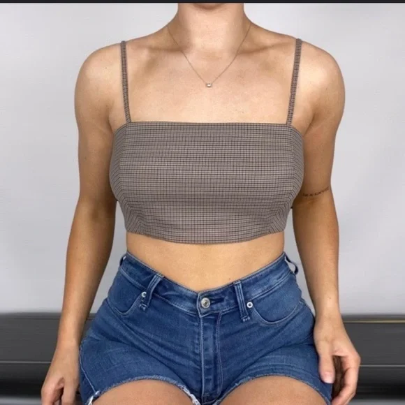 NWT House of Harlow 1960 Retro Brown Plaid Crop Top Size Medium - Picture 2 of 12
